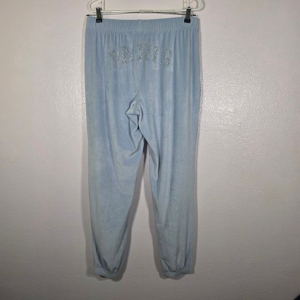 Paris Hilton Y2K Velour Rhinestone Jogger Pants Baby Blue Women’s Size L - Picture 7 of 9